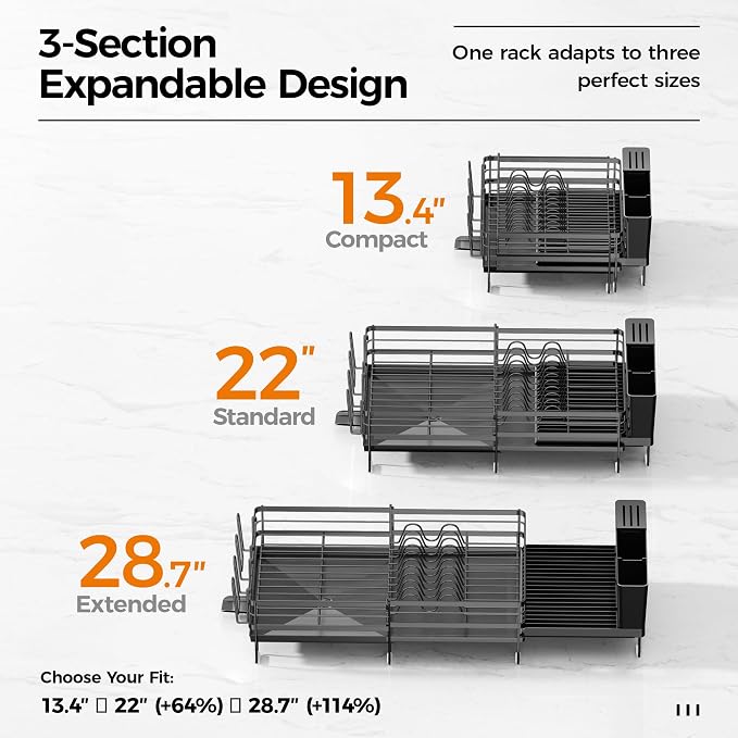Delamu Stainless Steel Dish Drying Rack, Expandable Dish Drainer, Anti-Rust - Image 7