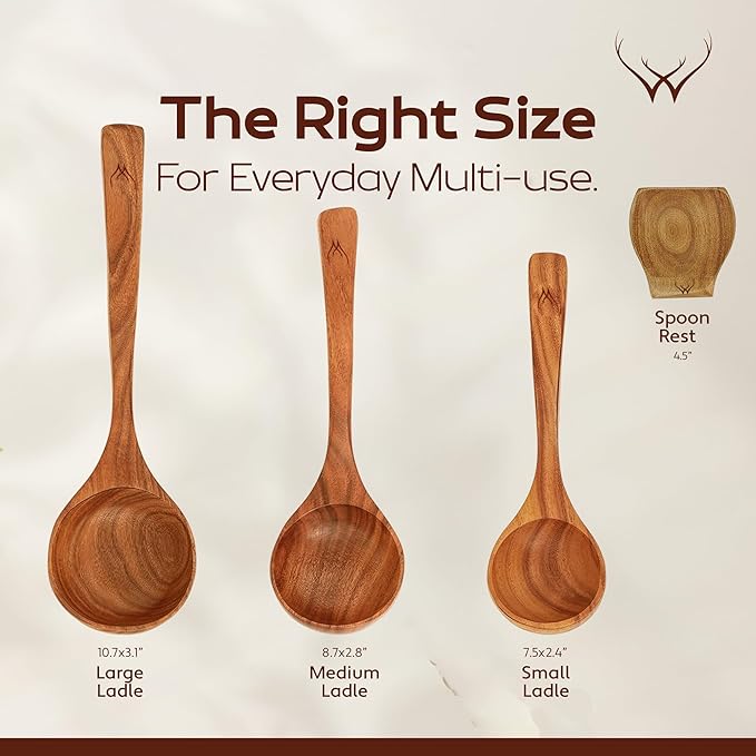4Pcs Wooden Ladle Set – Teak Wood Soup Spoons - Image 4