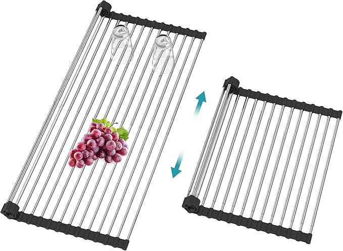 Extra Large Expandable Roll Up Dish Drying Rack, Over The Sink Drying Rack Sink by BBXTYLY