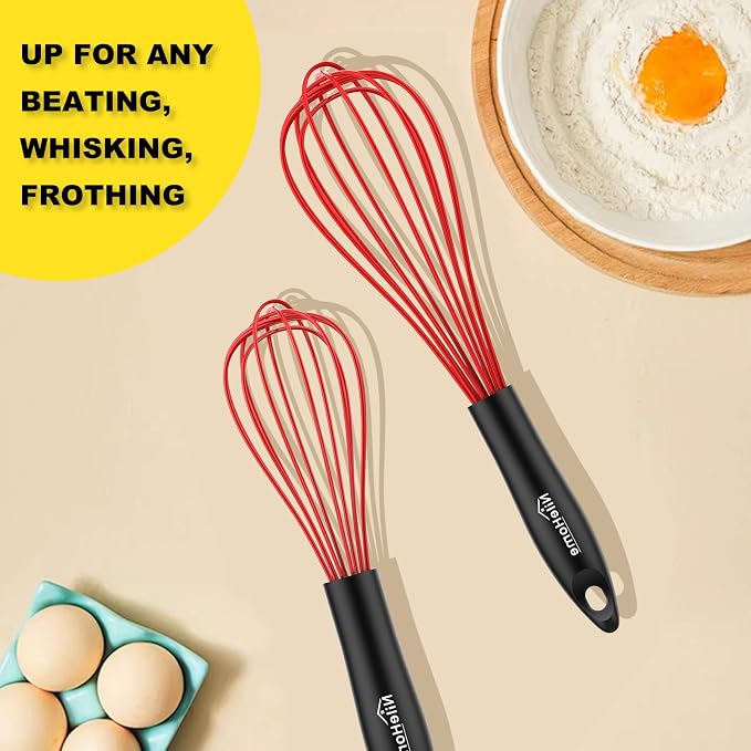 NileHome Silicone Whisk Set 8" 10" 12", 3 Pack Kitchen Whisk Kitchen Wisk Wire - Image 7
