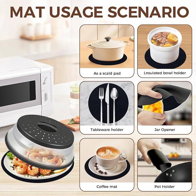 12 Inchs Microwave Splatter Cover & Silicone Mat, Large Vented Collapsible - Image 5