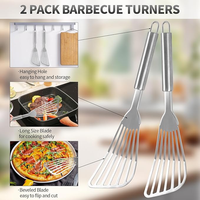 2Pack Fish Spatula Stainless Steel, Premium Fish Turner Spatula, Flexible - Image 5