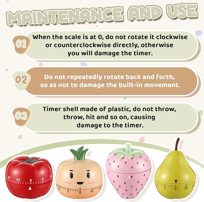 Amylove 4 Pieces Cute Kitchen Timer, Animal Mechanical Manual, Strawberry - Image 7