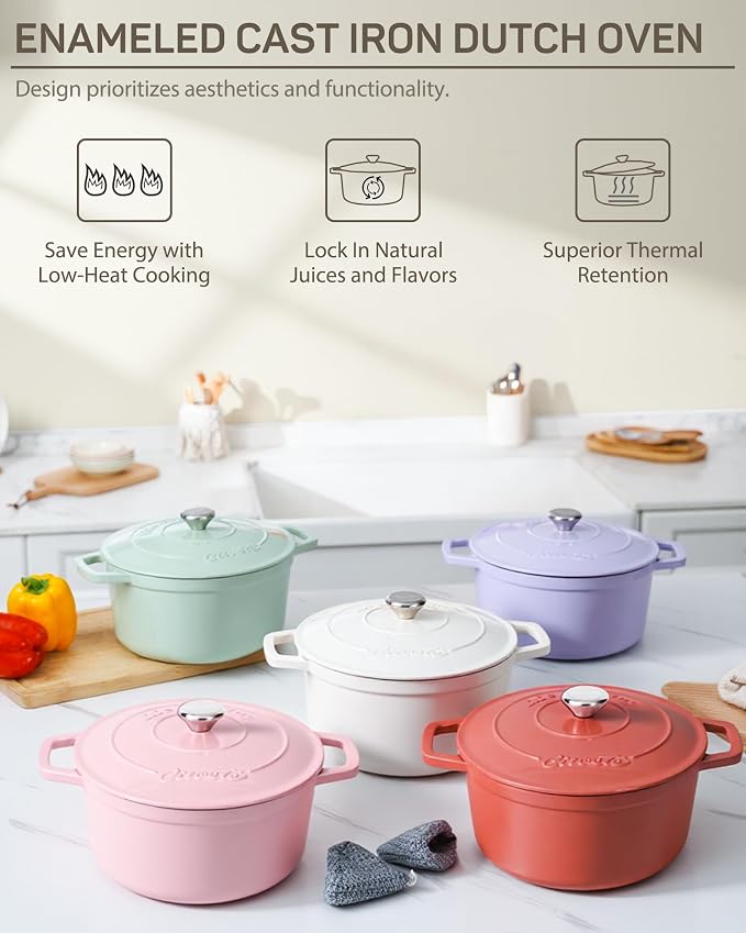Ciwete Enameled Cast Iron Dutch Oven – 4.4 Quart Pot - Image 3