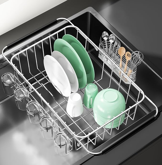 Small Dish Drying Rack in Sink, Extendable Stainless Steel Dish Drainers by Fanbsy