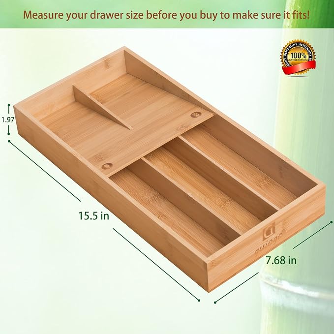 guiogc Bamboo Silverware Organizer, Kitchen Silverware Drawer Organizer - Image 2