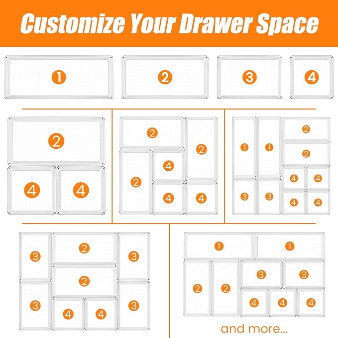 Criusia 18 Pcs Large Size Clear Drawer Organizer Set, Acrylic Non Slip Non - Image 9