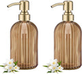 16 OZ Amber Glass Soap Dispenser, Amber Stripe Bathroom Hand Soap Dispensers by LEETCPHOME
