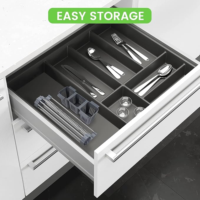 BBXTYLY Expandable Roll Up Dish Drying Rack Up to 22.8''with 2 Storage Baskets - Image 7