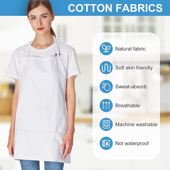 Jubatus 2 Pack 3 Pockets 100% Cotton Adjustable Bib Apron Chef Kitchen Cooking - Image 4