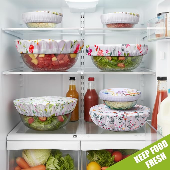 Patelai 10 Pcs Bowl Covers Reusable in 5 Size Stretch Cloth Fabric Elastic Food - Image 3