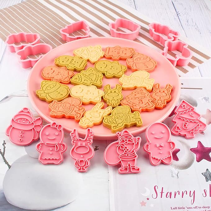 Christmas Cookie Cutters with Plunger Stamps Set, Gingerbread Boy/Girl Snowman - Image 6