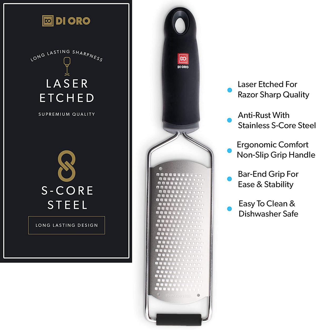 DI ORO Zester Grater - Stainless Steel Lemon Zester with Handle