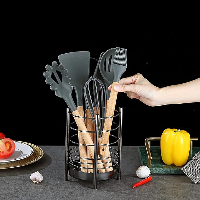 Black Kitchen Utensil Holder for Kitchen Counter, Stainless Steel Utensil Crocks - Image 5