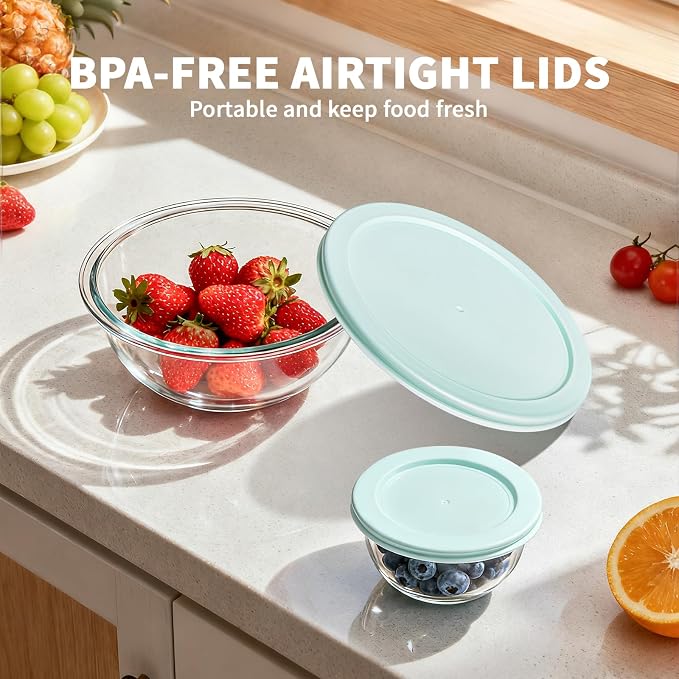 Luvan Glass Mixing Bowl with Lids Set of 5, Space-Saving Nesting Bowls - Image 8