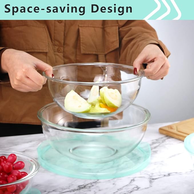 Luvan Glass Mixing Bowl with Airtight Lids, 8-piece Kitchen Salad Bowls Clear - Image 6