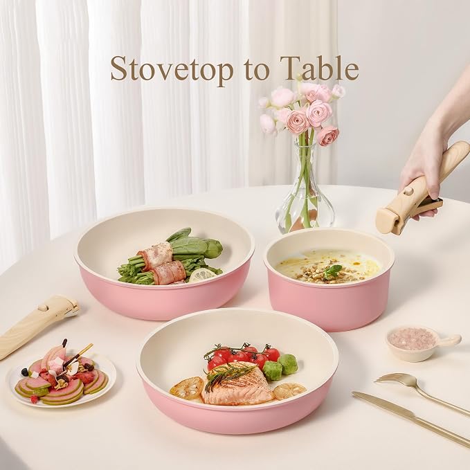 CAROTE Pots and Pans Set, Nonstick Cookware Set Detachable Handle, RV Cookware - Image 4