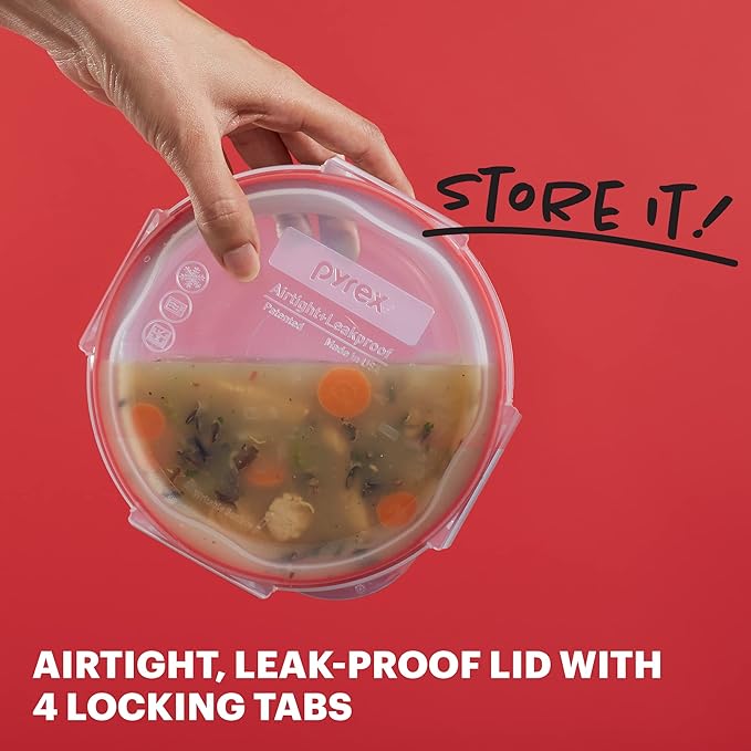 Pyrex Freshlock Glass Food Storage Containers Set, Airtight & Leakproof Plastic - Image 4