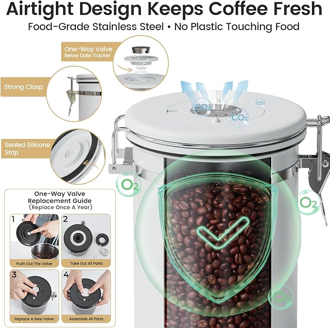 Veken Coffee Canister with Window, Airtight Stainless Steel Kitchen Food - Image 5
