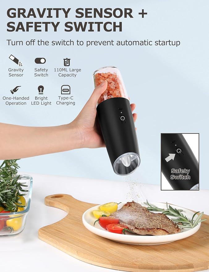 innhom Gravity Electric Salt and Pepper Grinder Set Salt Grinder Pepper Mill - Image 2