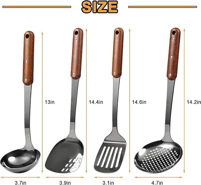 FJNATINH Stainless Steel Wok Spatula, Slotted Spatulas, Skimmer Ladle Tool Set - Image 3