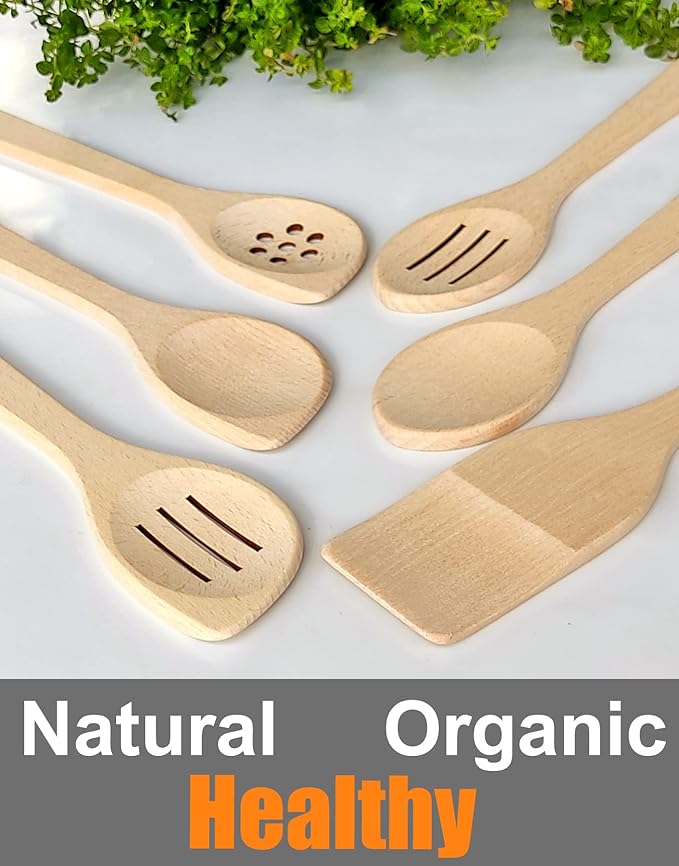 ECOSALL Healthy Wooden Spoons For Cooking Set of 6. Safe and Reliable Cooking - Image 3