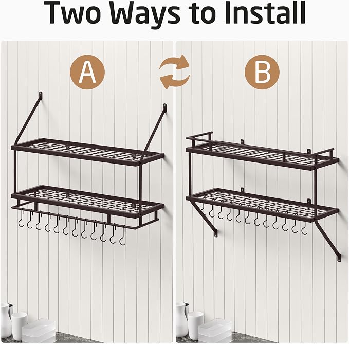 KES 30-Inch Oiled Bronze Pot Rack Wall Mounted, 2-Tier Hanging Pot and Pan - Image 8