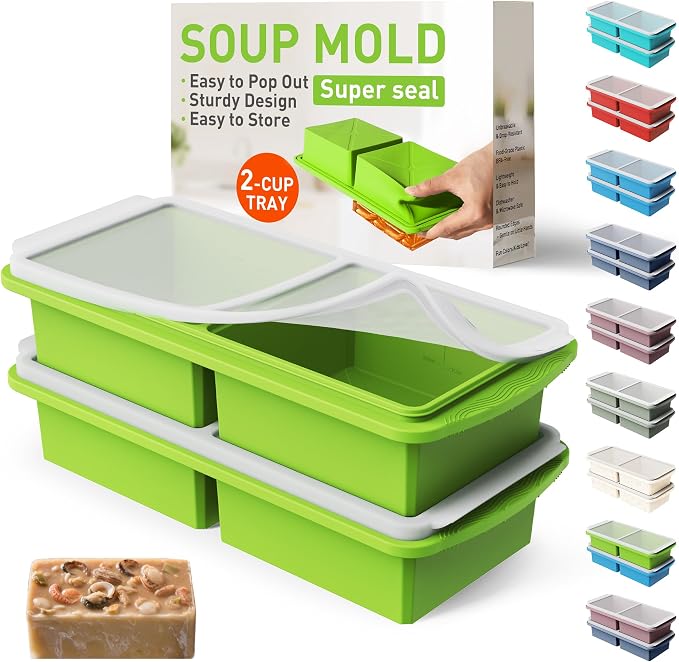 Silicone Freezer Tray with Lid Soup Freezer Container Molds with Steel by Socisen