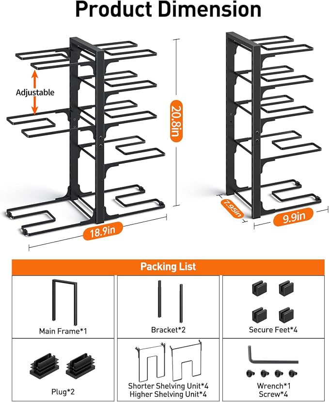 ORDORA Pots and Pans Organizer: under Cabinet, 20.8" Height Heavy Duty 120LBS - Image 3