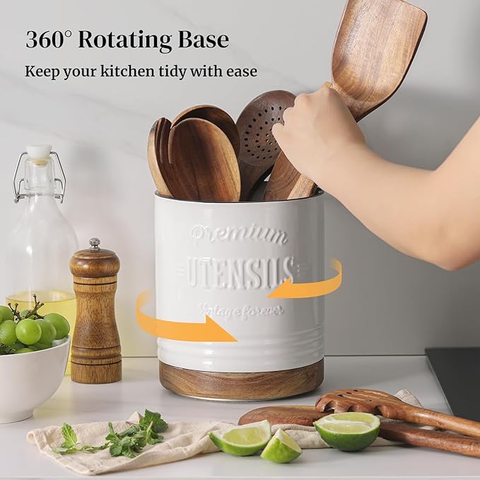 DOWAN 360° Rotating Extra Large Cooking Utensil Holder, 7.6" Kitchen Utensil - Image 7