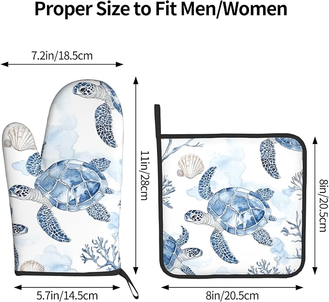 Navy Blue Ocean Sea Turtle Oven Mitts and Pot Holders Sets of 2 Summer Gift - Image 3