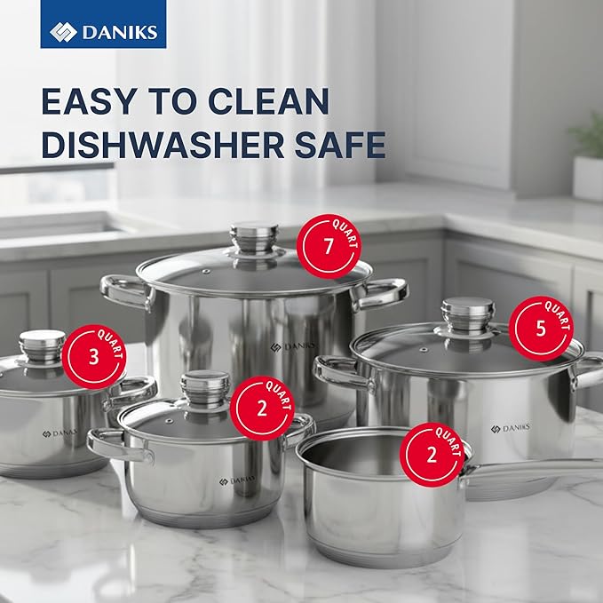 Daniks Standard 9-Piece Stainless Steel Cookware Set - Image 3