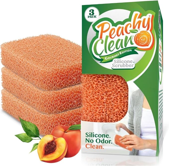 Peachy Clean Silicone Dish Sponge Scrubbers, Fresh Peach Scent, Non-Scratch by PeachyClean