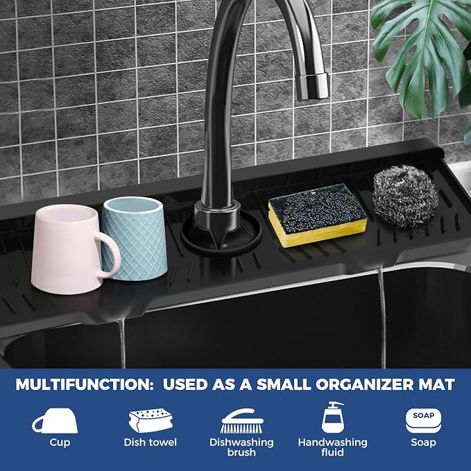 24" Splash Guard Plus Size Silicone Sink Faucet Drying Mat Handle Drip Catcher - Image 9