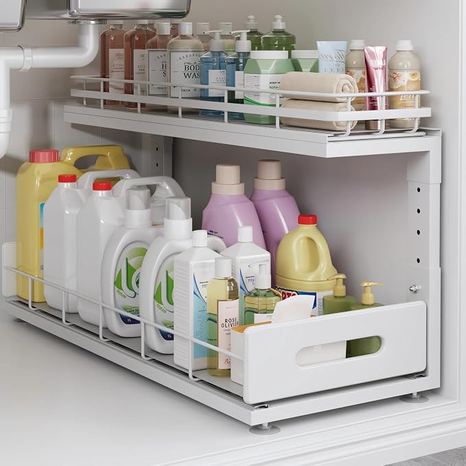 Under Sink Organizer Upgrade To Professional Rails, 2-Tier Dual Pull Out by UnderSinkOrganizer