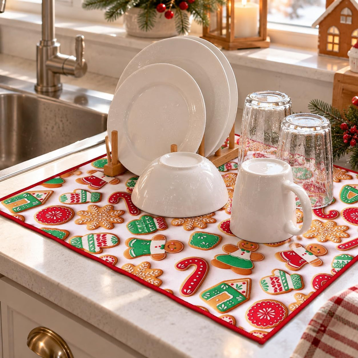 15"x20" Christmas Dish Drying Mat for Kitchen Counter