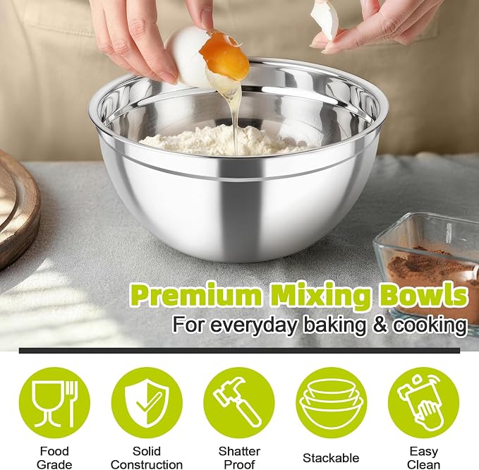 TeamFar Mixing Bowls, Stainless Steel Nesting Salad Bowls - Image 5