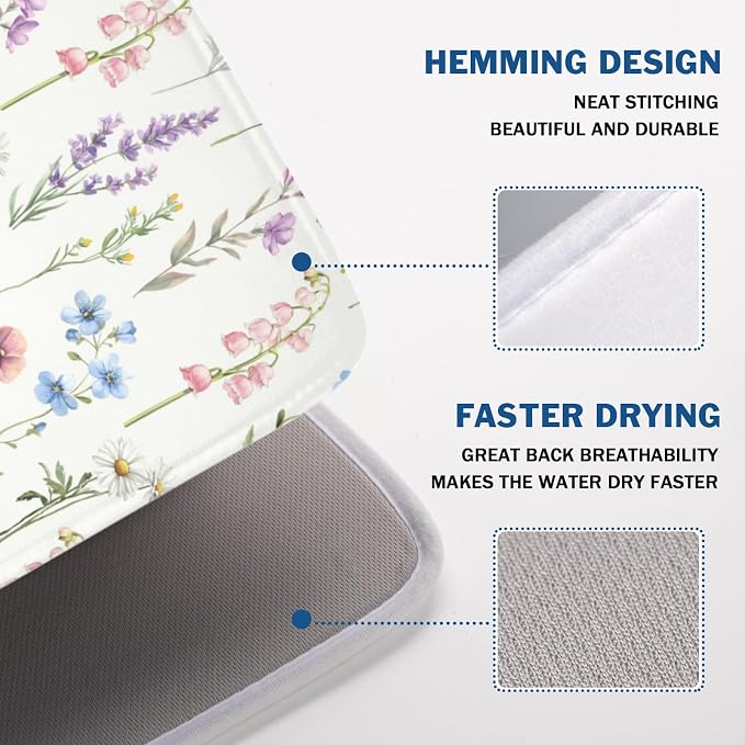 Spring Floral Dish Drying Mat for Kitchen Counter 18 x 24 Inch Colorful Flowers - Image 4