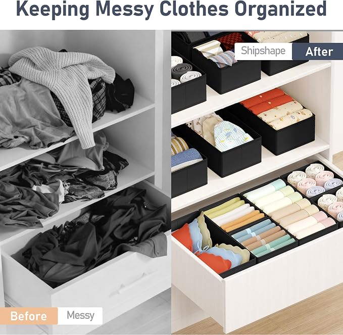 DIMJ Drawer Organizers Clothes, Fabric Closet Organizers and Storage, Shallow - Image 6