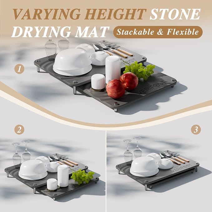 VERIFOST 2 Pcs Large Gray Stone Dish Drying Mat - Image 5