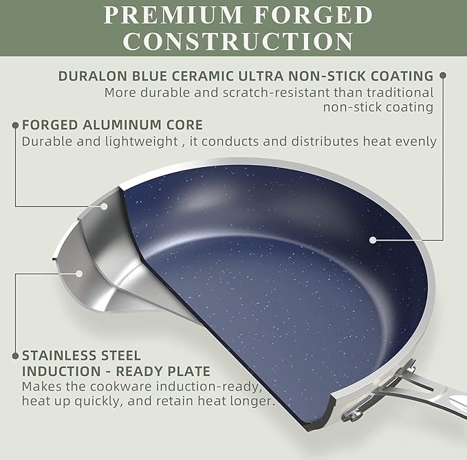 Nuwave 9pc Cookware Set Healthy Duralon Blue Ceramic Nonstick Coated, Diamond - Image 3