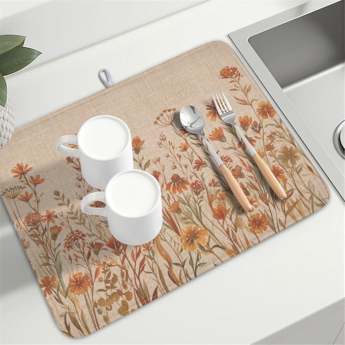 Fall Floral Dish Drying Mat for Kitchen Counter 18 x 24 Inch Autumn Sunflower - Image 8