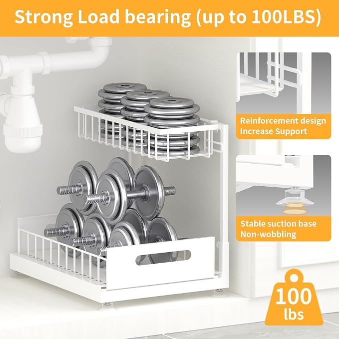 Saydear Under Sink Organizer Storage 2-Tier Premium Metal Pull-Out Kitchen - Image 4