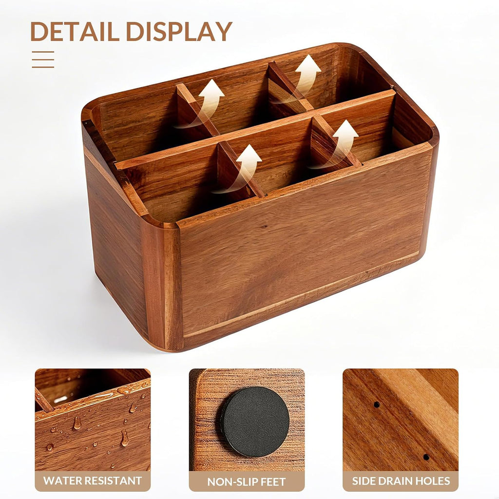 Wooden Kitchen Utensil Holder Organizer for Counter or Countertop