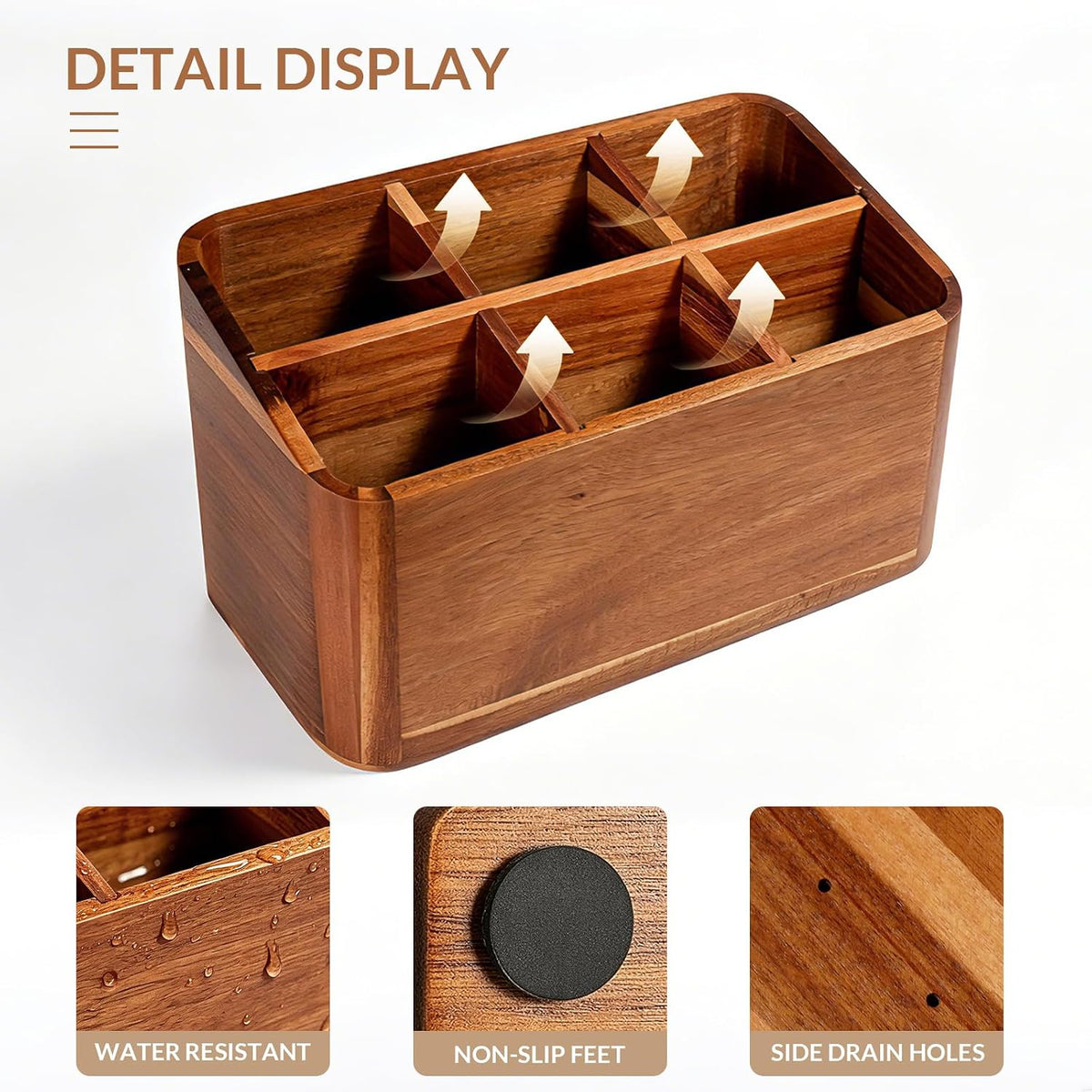 Wooden Kitchen Utensil Holder Organizer for Counter or Countertop
