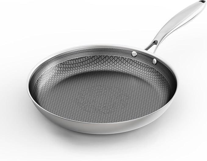 COOKER KING 12-Inch Stainless Steel Pan, Hybrid Nonstick Frying Pan, 3-Ply Clad by cookerking