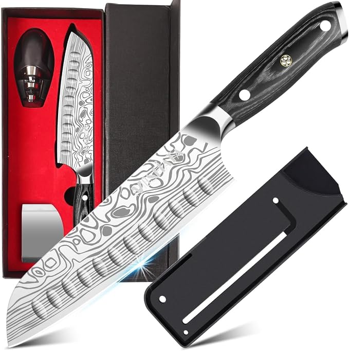 MOSFiATA Santoku Knife- 7 Inch Vegetable Knife Ultra Sharp Chopping Knife- by MOSFiATA