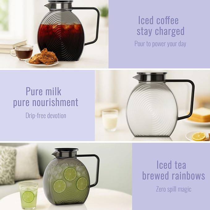 Glass Pitcher With Lid, 2.3 Liter 78 oz Glass Water Pitchers, 0.6 Gallon glass - Image 3