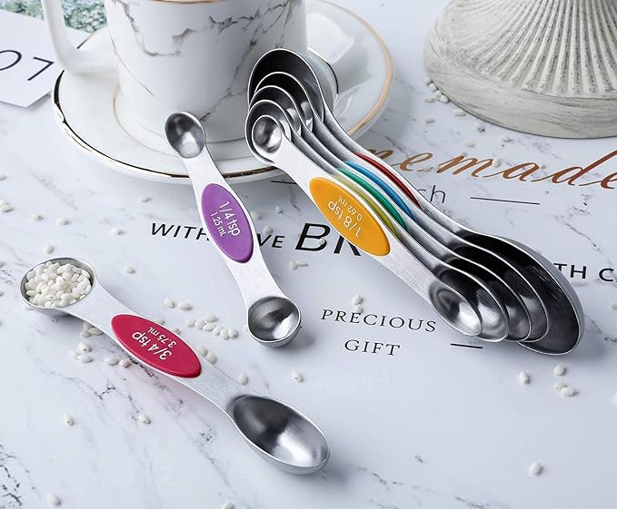 Magnetic Measuring Spoons Set of 7 Stainless Steel Stackable Dual Sided - Image 6