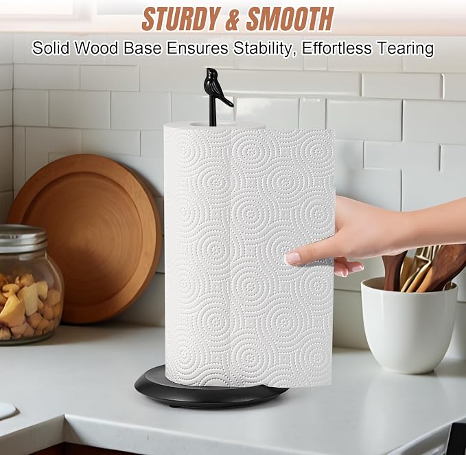 Wooden Paper Towel Holder countertop, Stylish Bird Shaped, Solid Wood Base&Iron - Image 6